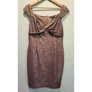 David Meister Metallic Shimmer Beaded Empire Waist Sleeveless Textured  Dress 10